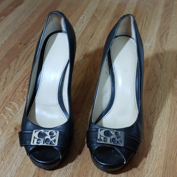 Coach Aliya Logo Peek Open Toe Heels 6B - Picture 2 of 16